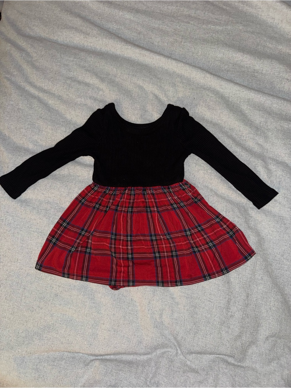 Little Sleepies Black Top with Red Plaid dress